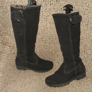 LA CANADIENNE-Valentina-Black Suede/Shearling Lined-Zip-Knee High-Sz 6-Excellent